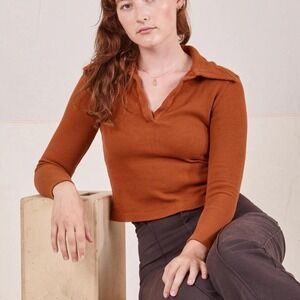 Big Bud Press Orange Fisherman Polo Women's Size Medium Collared Long Sleeve